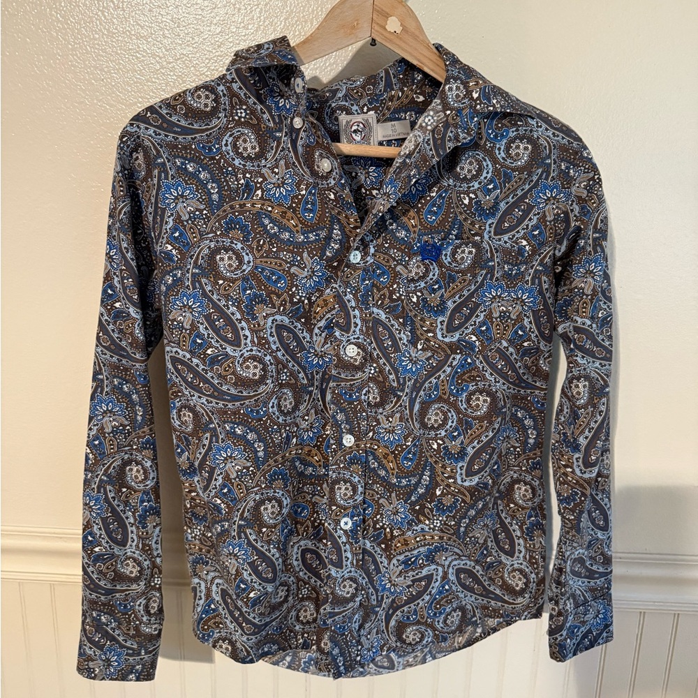 Boy’s Paisley Button-Up Shirt - Blue and Brown